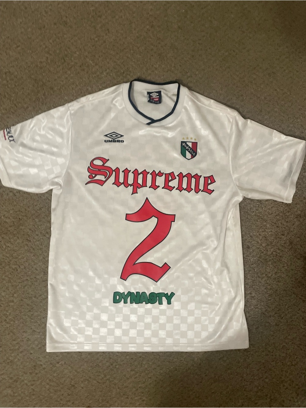 Supreme White Soccer Jersey with Red Number 2